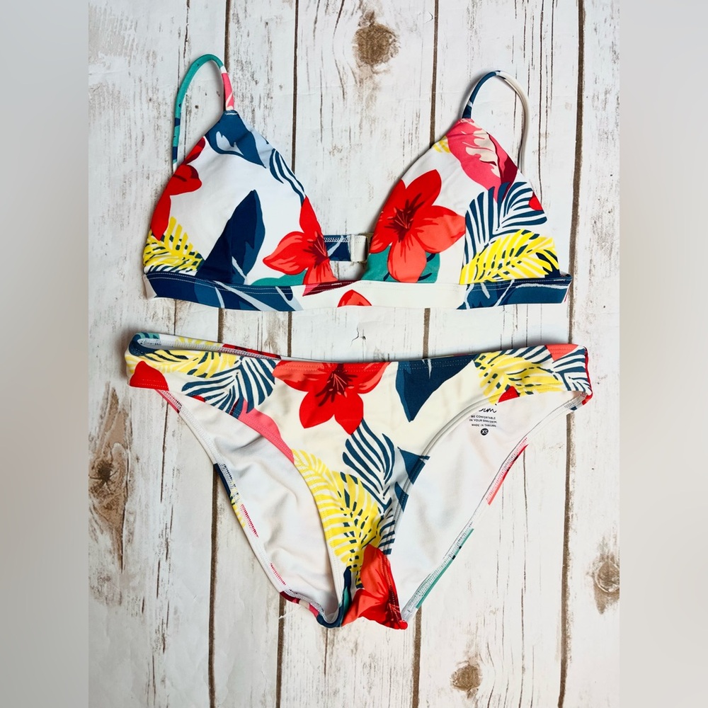 Hollister Floral 2 Pc Bikini Bathing Suit Size XS Bottom S Top